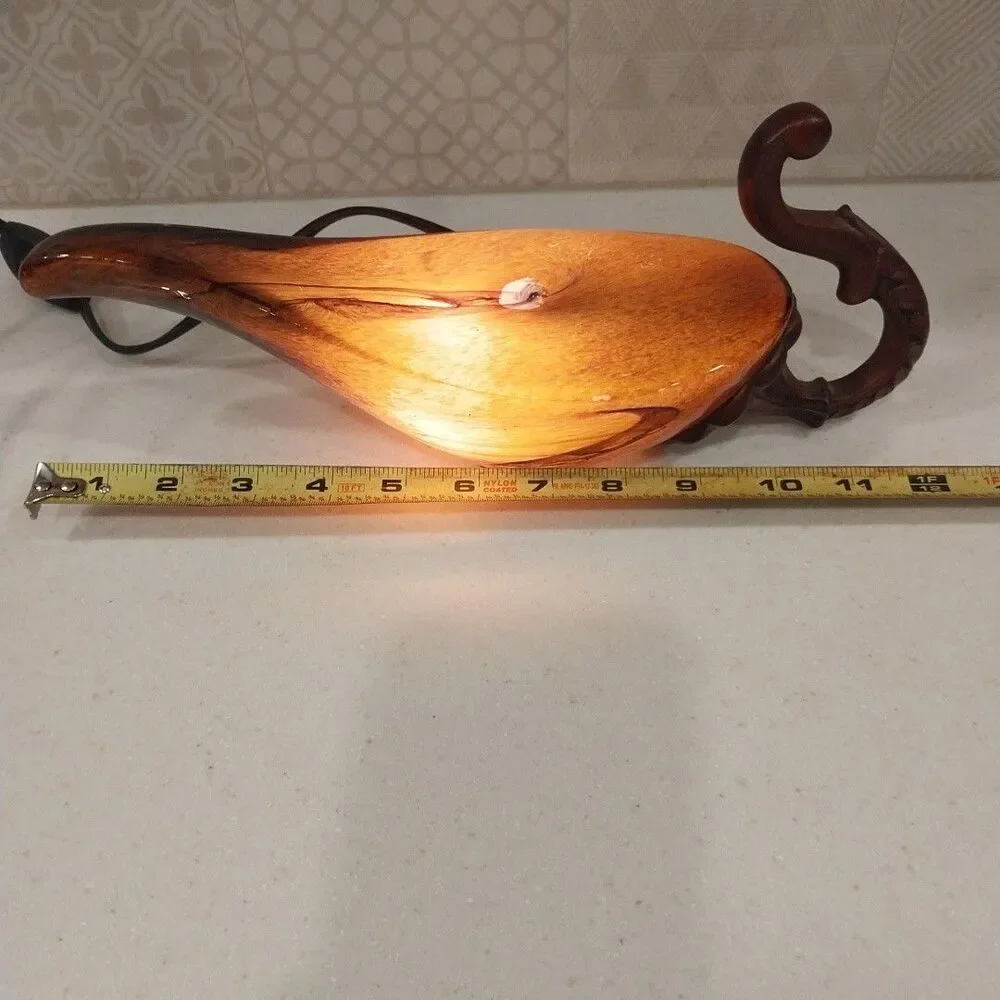 Vintage Aladdin Style Stained Glass Accent Lamp Resin Scroll Handle 12.5